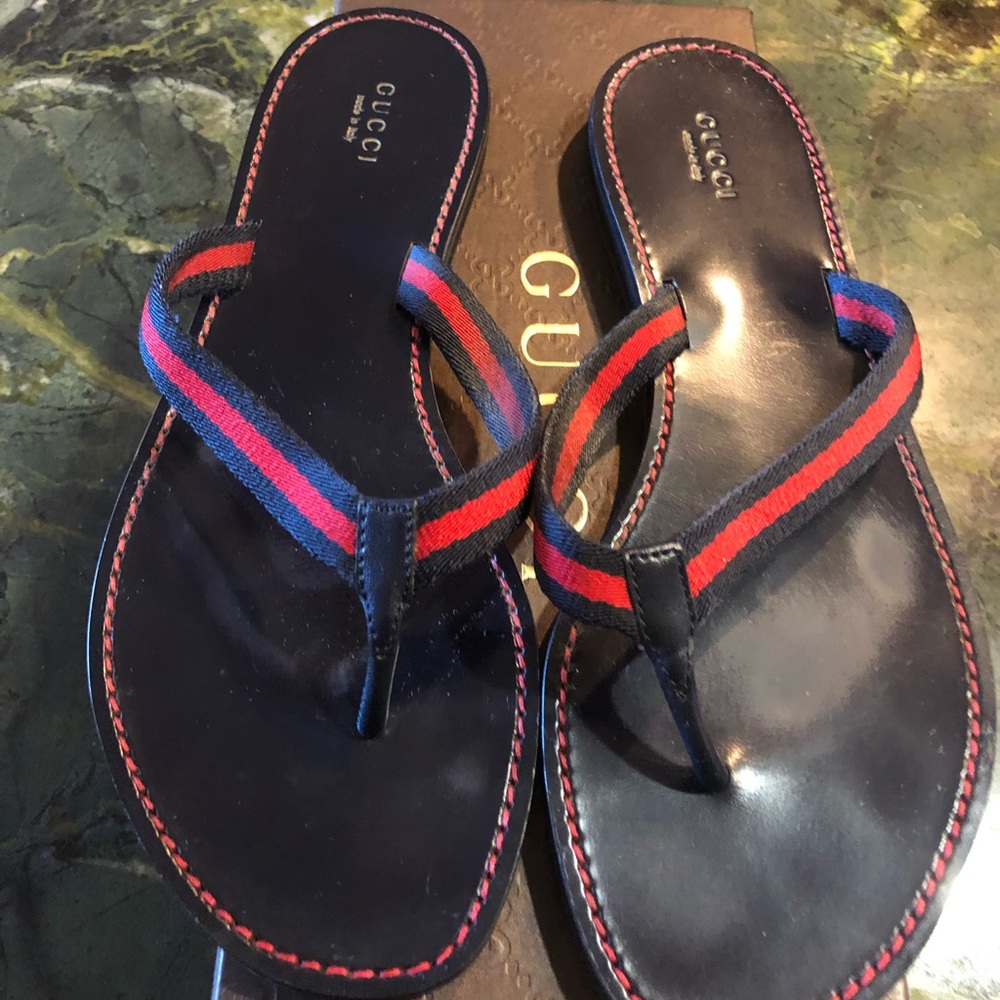 Authentic Blue and Red Gucci Flip Flops